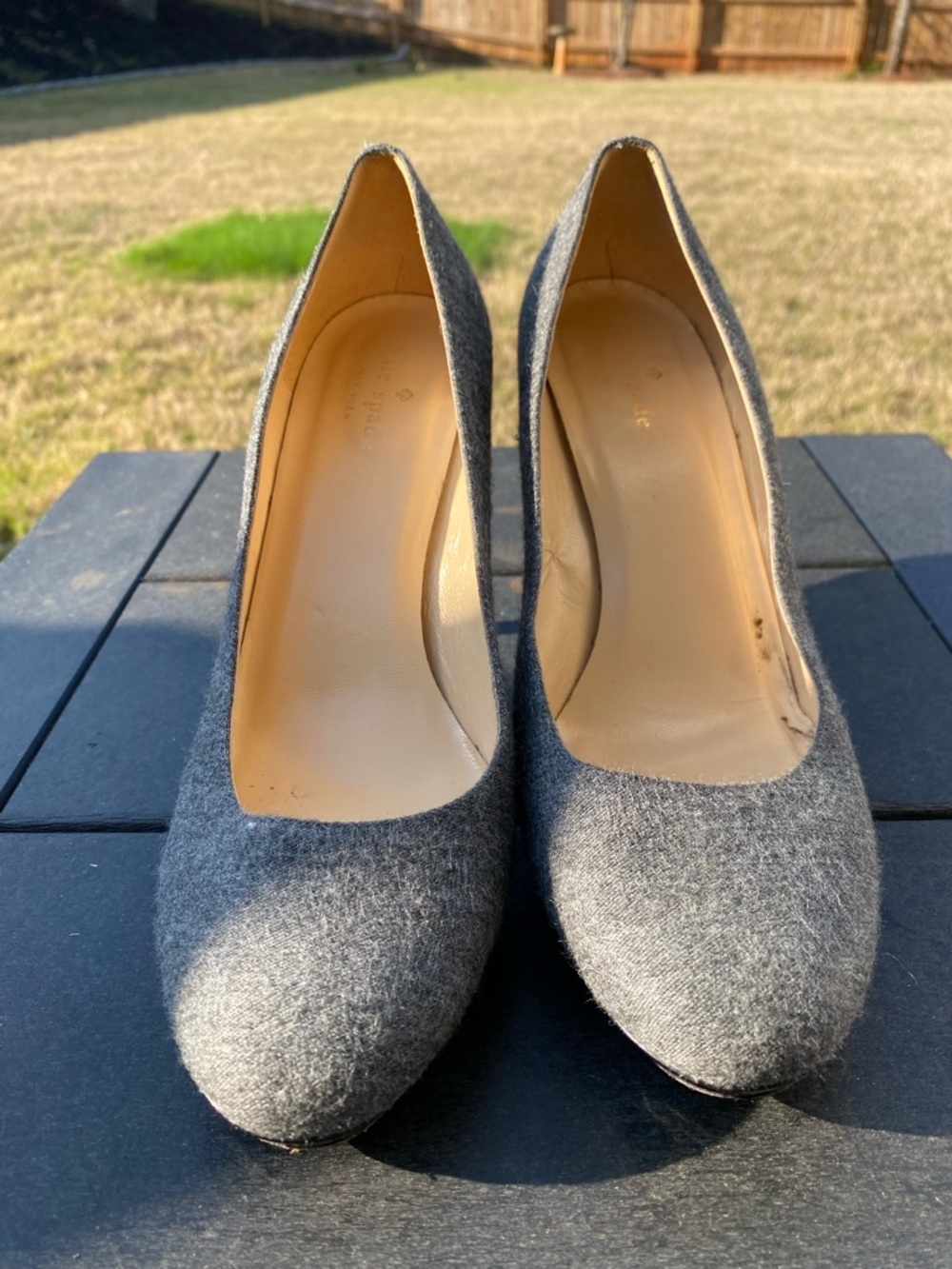 Kate Spade Gray Felt Round-Toe Pumps